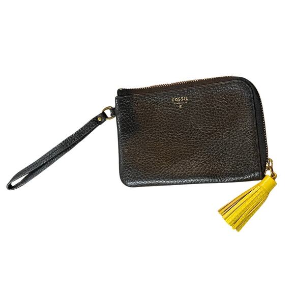 Fossil Black Leather Tara Wristlet with Yellow Tassel Wallet - Picture 5 of 5